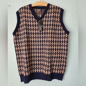 Pail Jones Men's V-Neck Argyle Sweater Vest - Navy and Beige